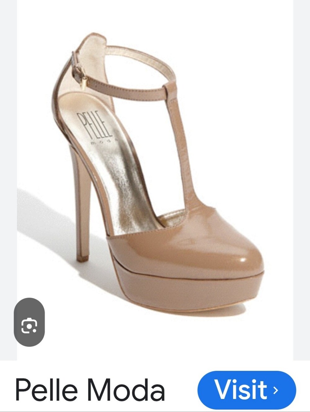 Pelle Moda Taupe Patent T-Strap Platform Pump